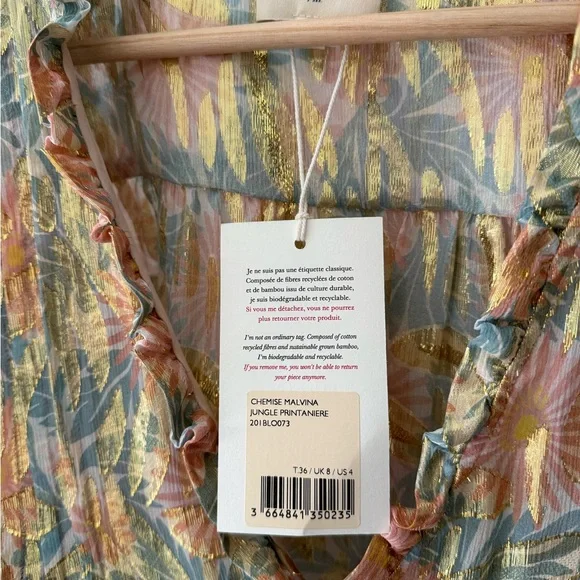 Sezane NWT Malvina Blouse 72% Silk | Size 36 (US 4) - Picture 4 of 9